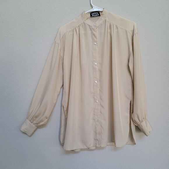 Shirt Strings California Vintage Blouse Top Womens Medium Beige Long Sleeve - Picture 1 of 11